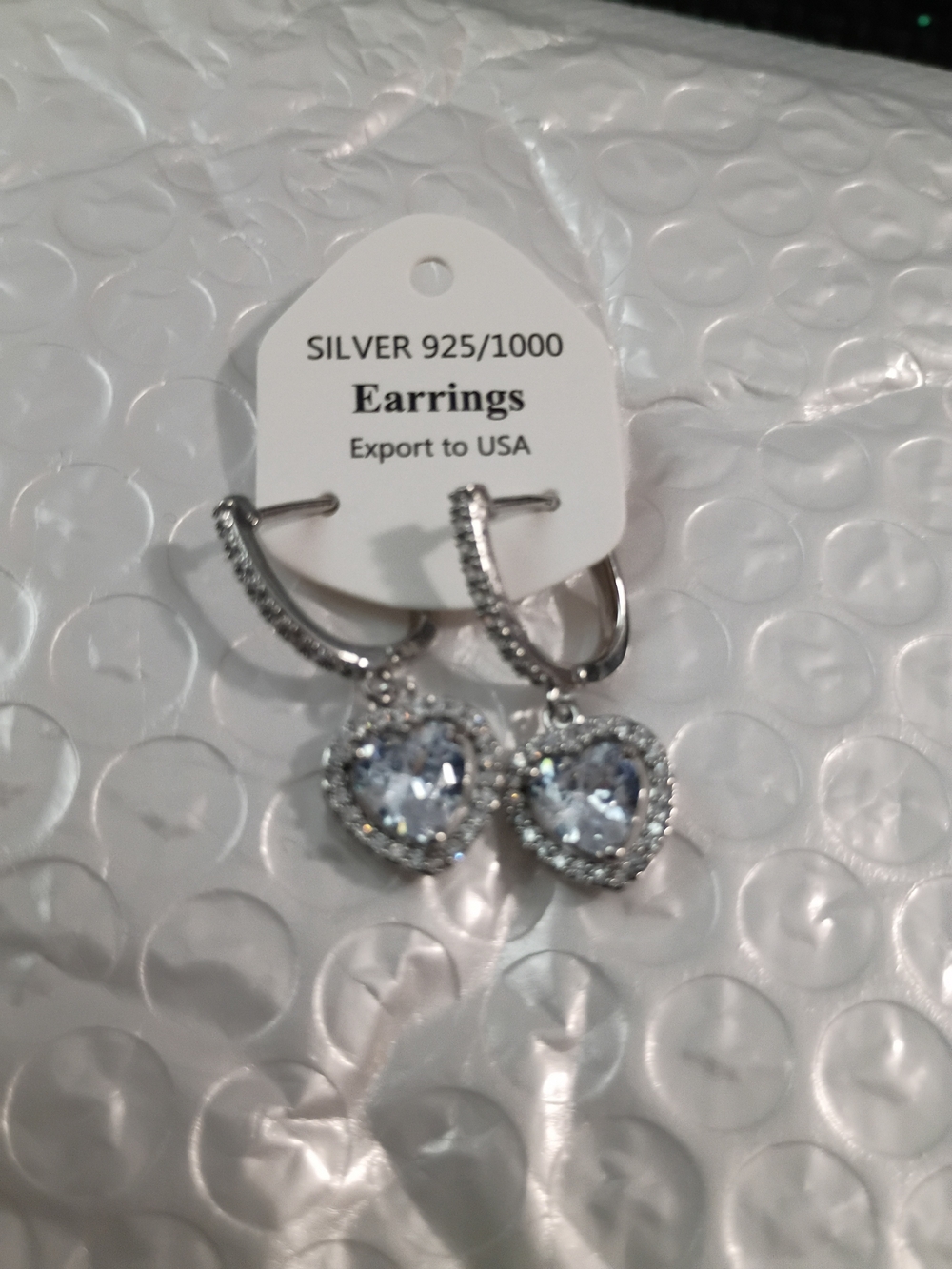 Sterling Silver Heart Drop Earrings with Clear Crystal Hearts